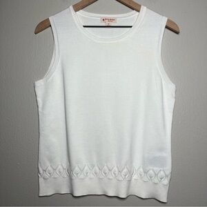 Brooks Brother Red Fleece Women Sweater Vest Medium White Academia Supima Cotton